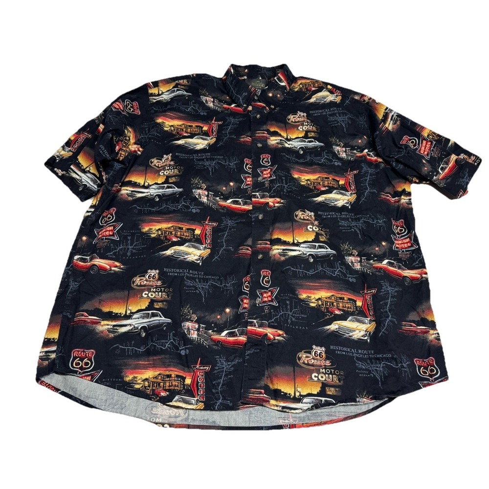 Redhead Shirt Mens 3X Black Button Up Route 66 AOP Classic Cars Historical